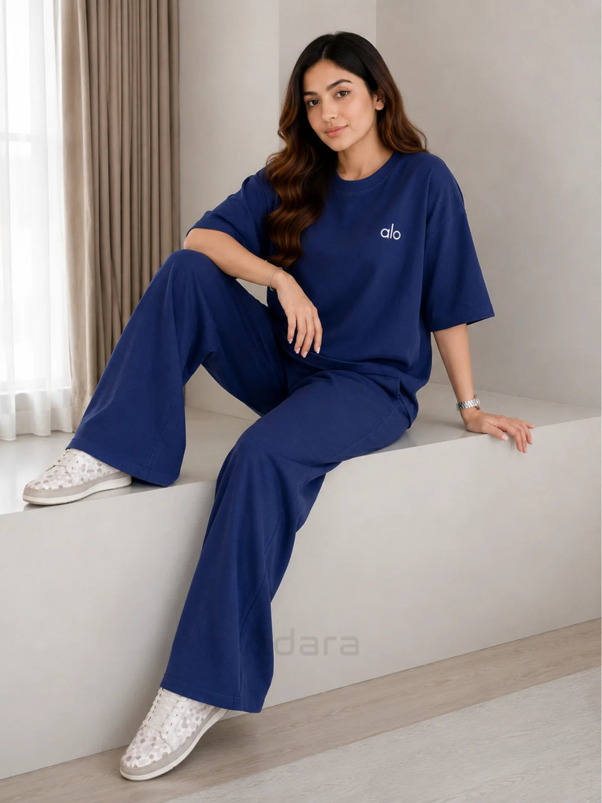 Navy Blue ALO Oversized Co-Ord Set for Women – Premium Relaxed Lounge Wear Outfit