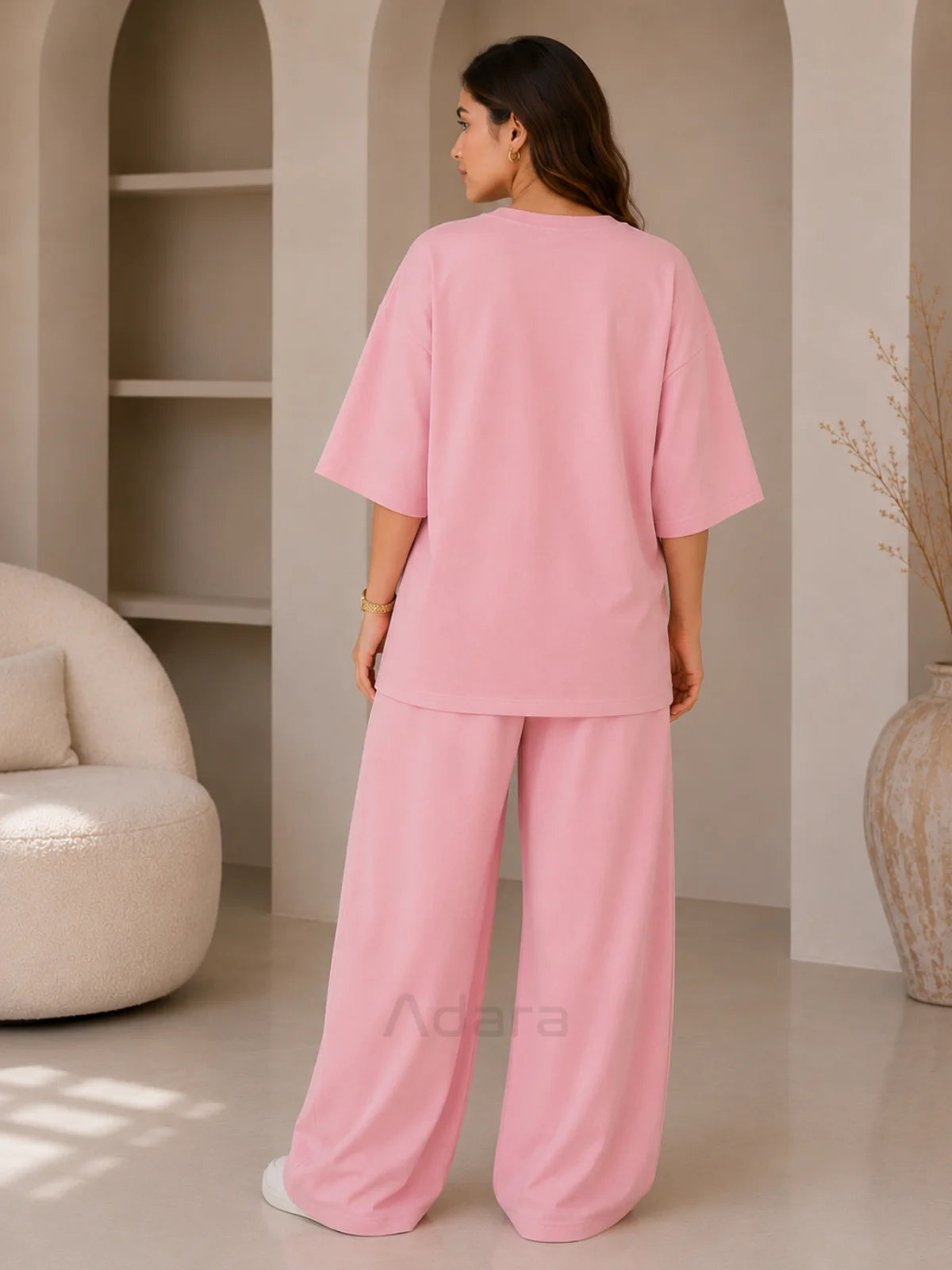 Born Genius Pink Oversized Printed Co-Ord Set for Women – Trendy Casual Western Wide Leg Matching Outfit