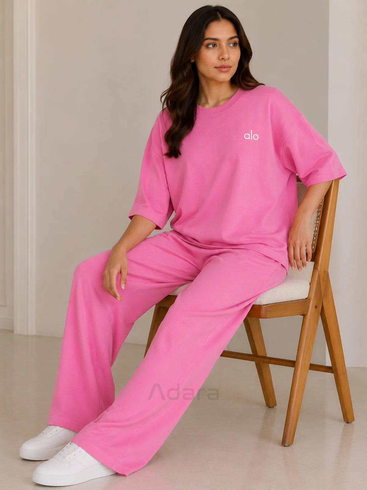 Alo Pink Oversized Co-Ord Set for Women – Premium Casual Western Wide Leg Matching Outfit
