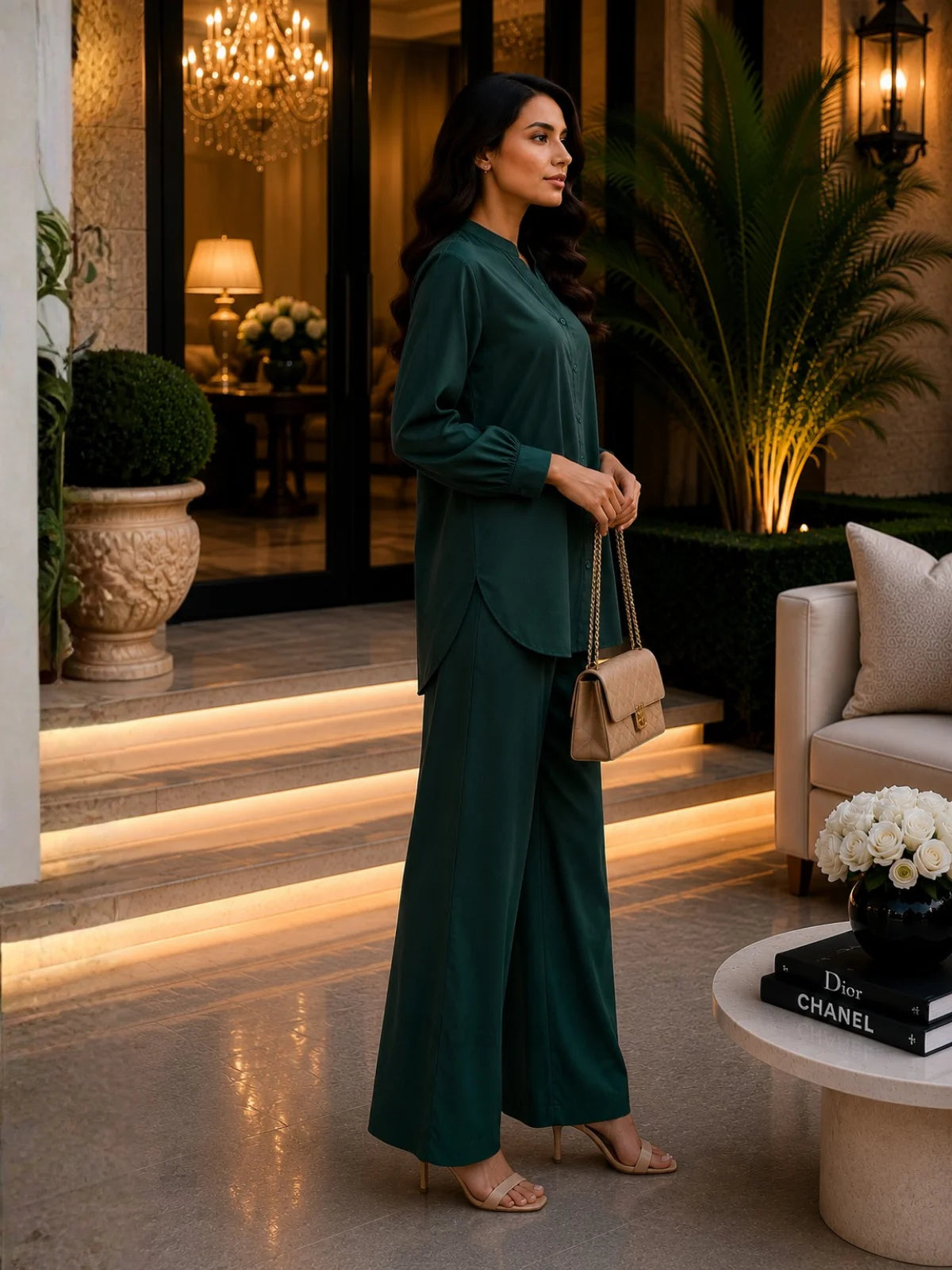 Dark Emerald Green Plain Co-Ord Set