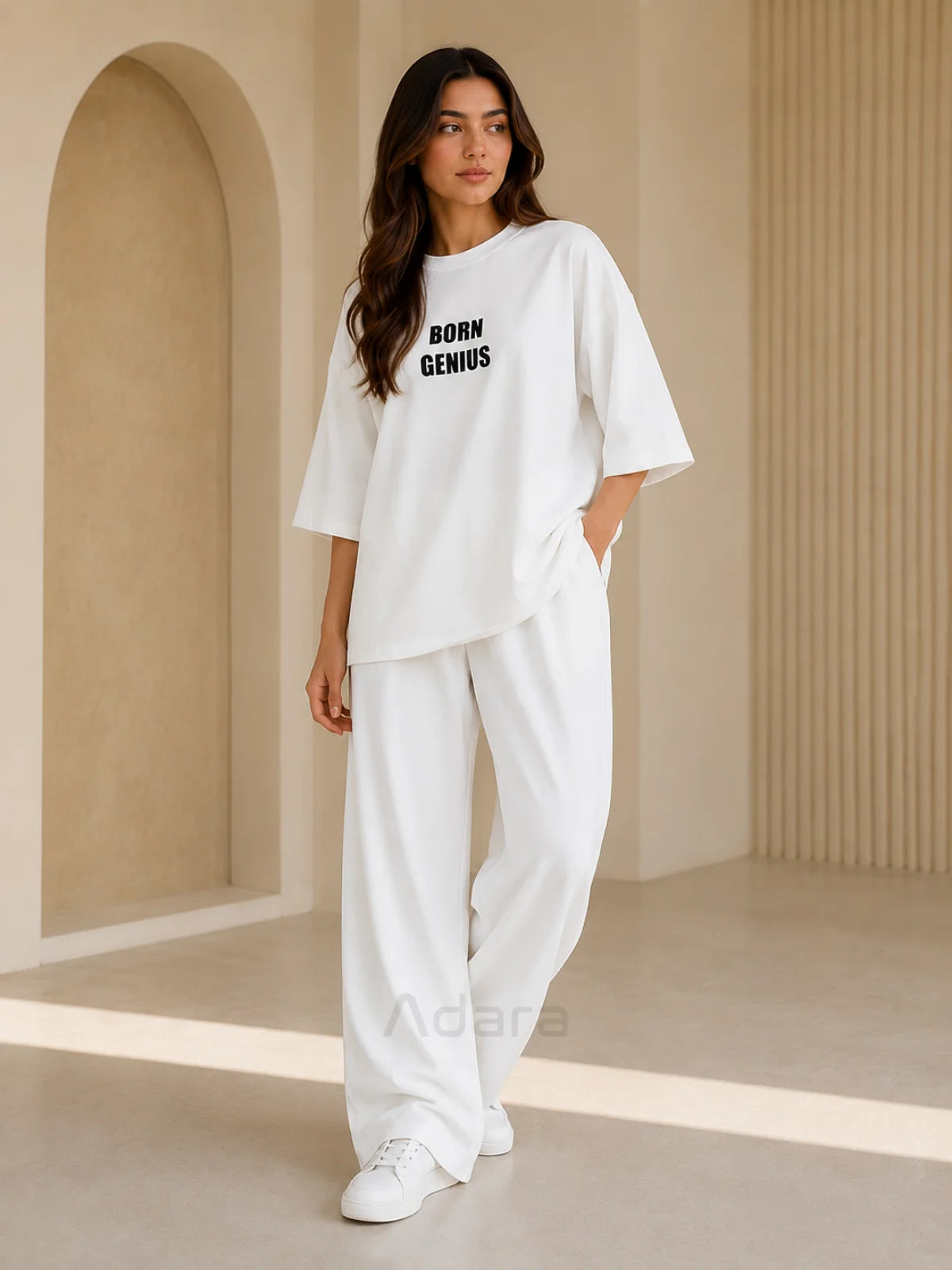 Born Genius White Oversized Co-Ord Set for Women – Trendy Casual Western Wide Leg Matching Outfit
