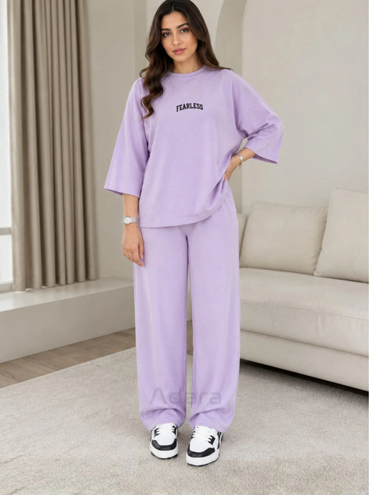 Fearless Lilac Oversized Co-Ord Set for Women – Trendy Casual Western Wide Leg Matching Outfit