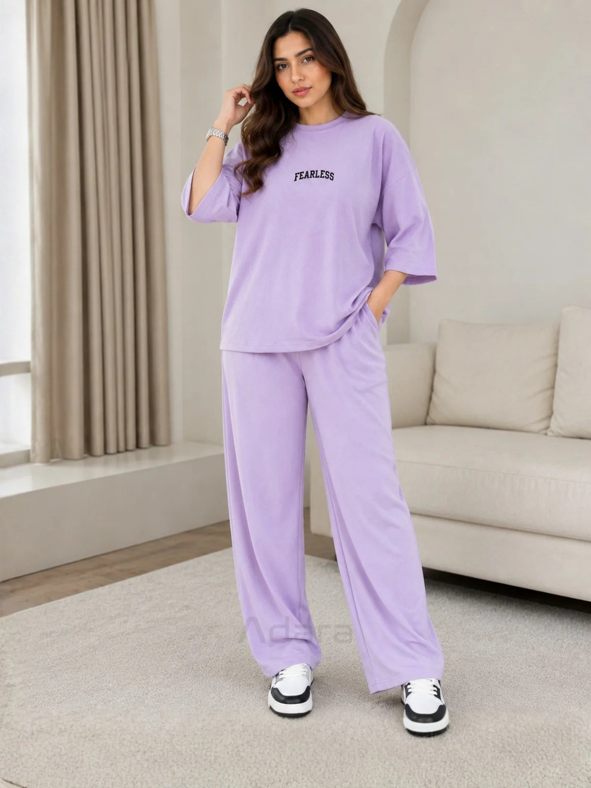 Fearless Lilac Oversized Co-Ord Set for Women – Trendy Casual Western Wide Leg Matching Outfit