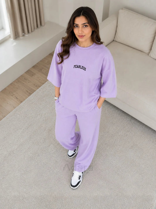 Fearless Lilac Oversized Co-Ord Set for Women – Trendy Casual Western Wide Leg Matching Outfit