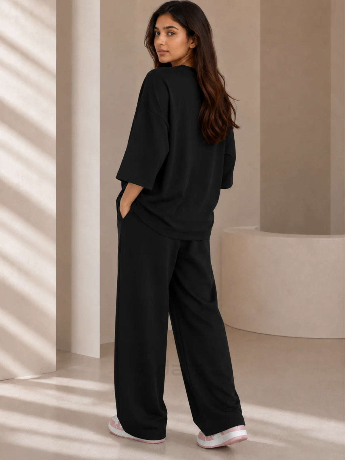 Born Genius Black Oversized Co-Ord Set for Women – Casual Western Wide Leg Matching Outfit
