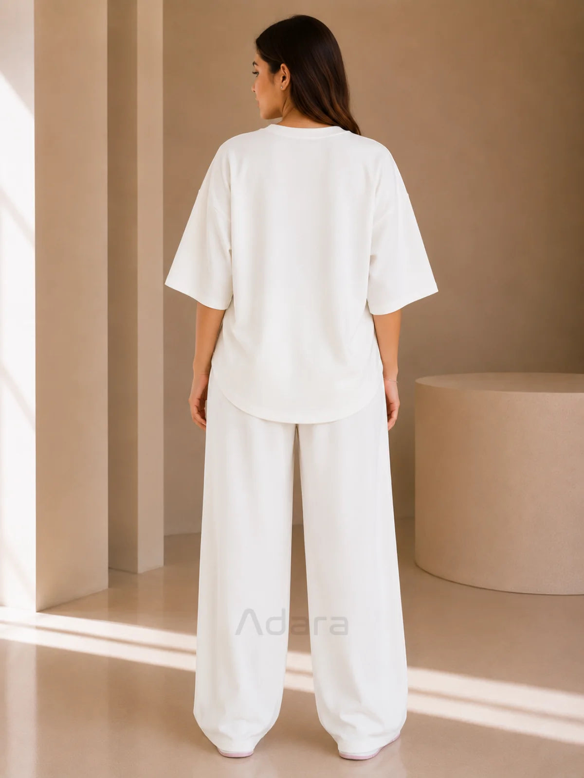 White Born Genius Oversized Co-Ord Set for Women – Premium Casual Wide Leg Matching Outfit
