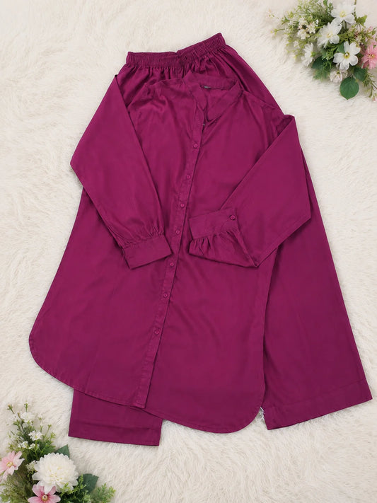 Berry Pink Plain Co-Ord Set