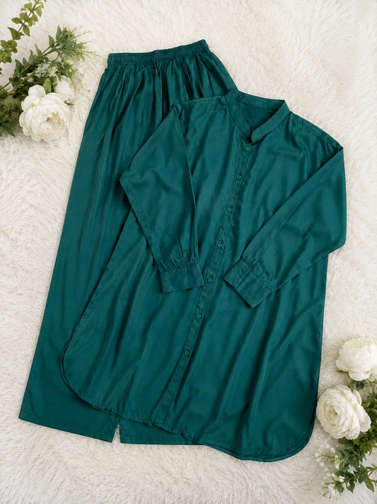 Dark Emerald Green Plain Co-Ord Set